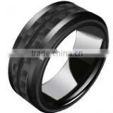 Newest Ring Great Selling Ring 316l Stainless Steel and Ceramic Ring Black Carbon Fiber Band Ring With Black Plating thumbnail-4