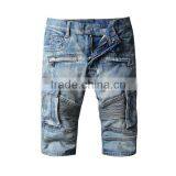 Europe wash faded jeans high street style men's short pants