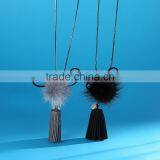 Autumn Winter Mink Hair Ball Pendant Necklace Velvet Tassel Long Necklace Long Sweater Necklace thumbnail-5