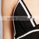 Factory Price Adjustable Tasseled Self-tie Halter Neckline Front V-cut Open Back Flowy Crepe Woven Halter Maxi Dress thumbnail-4