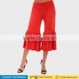 OEM Wholesale Casual High Waist Knee Length Capri Palazzo Pants Ruffle Wide Leg Gaucho Pants for Women thumbnail-2