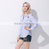 2017 Latest Fashion Lady Long Sleeve Stripe Casual Blouse Design thumbnail-4