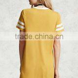 Woman Short Sleeve Round Neck Contrasting Varsity Stripes T-shirt Casual Shift Dress thumbnail-4