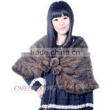 CX-B-M-24K Hot Selling In Stock Real Mink Fur Wedding Knitted Shawl Women thumbnail-6