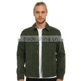 High Quality Green Plain Denim Varsity Jacket Custom Arc-shaped Back Hem thumbnail-1