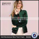 Women Smooth Velvet Bomber Jacket Hunter Green Zip Up Coat With Ribbed Cuff And Collar thumbnail-1