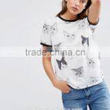 Wholesale China Fashion Design Cheap 100% Polyester t Shirt for Women With Cat Print thumbnail-1