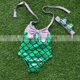 2-6 Years Old Girls Girls Swim Suit Purple Green Mermaid Bathing Suit Girls Summer Clothing Cheap Swimwear With Headwear Set thumbnail-1