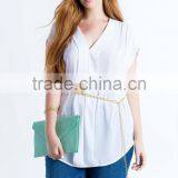 Relaxed V-neck Pleated Plus Size Chiffon Blouse/woman Top thumbnail-2