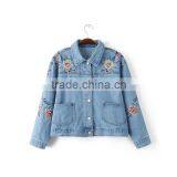 Women's Spring Rose Pattern Embroidered Washed Short Tops Denim Jacket/coat thumbnail-3