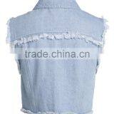 Ladies Button-up 100% Cotton Washed Distressed Jeans Vest thumbnail-3