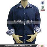 100%Organic Cotton High Quality Fancy Dark Blue Men Shirt With Double Collar and Embroidered Logo thumbnail-1