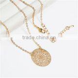New Fashion Copper Filigree Stamping Necklace Link Cable Chain Gold Plated Round Pendant Flower Carved Hollow thumbnail-2