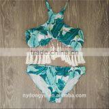 Gray Tassel Leaves Swimwear Bikini/ Latest Fashion Green Vintage Tassel Bikini Swimwear thumbnail-3