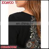 Black Round Neck Long Sleeve Open Back Lace Embroidered Crop Top thumbnail-4