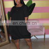 2020 New Arrivals Women Plus Size Loose Dresses Women Big Casual Dresses Ladies Solid Color Loose Summer Dresses thumbnail-6
