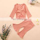 Baby Girl Clothing Sets Fall Winter Toddler Long Sleeve Tops+Flare Pants Girls Casual Ribbed Outfits 2pcs Set Solid Color thumbnail-4