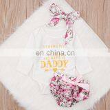 2019 Autumn Newborn Baby Clothes Suit Long Sleeve Letter Print Romper + Floral Shorts + Bow Headband 3pcs Set thumbnail-4