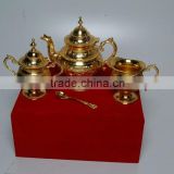 Gold Plated Brass Tea Coffee Set Of Kettle, Milk kettle and Sugar Bowl