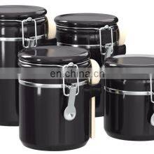 Airtight High Quality Kitchenware Airtight Vacuum Kitchen Ceramic Condiment Food Coffee Storage Jar Canister Set With Lid Spoon thumbnail-5