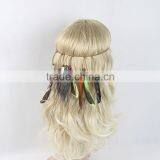 Handmade Bohemia Peasant Gypsy Hippie Feathers Braided Beaded Stretch Head Wrap Hair Head Band thumbnail-2