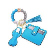 2023 PU Leather Keychain Bracelet Wallet Tassels Muti Colors Silicone Keychain Bracelet thumbnail-3