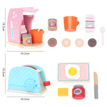 Children's Simulation Wooden Four-Color Bread Maker and Coffee Maker Set for Boys and Girls - Kitchen Pretend Play Toy thumbnail-1