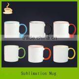 White Coated With Color Handle and Rim on the Mouth Cheap Sublimation Ceramic Mug, T/T thumbnail-1