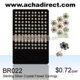60 Pair Board of Clear And Assorted Color Crystal Flower Earring Studs- thumbnail-1