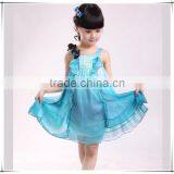 2015 Girls' Sleeveless Harness Dress Kids Skir Beautiful Flowers Children Summer Dress Fast Shipping from OEM Guangzhou Baiyun