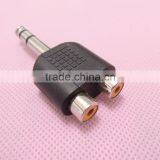 Stereo Audio System Black 6.5 Male to RCA Female Connector Adapter 2 to 1