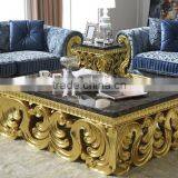Hand Carved New Classic Gloden Foil Livingroom Furniture Fabric Sofa Sets AL187 thumbnail-4