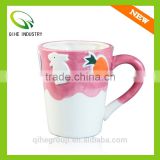 wholesale pink ceramic coffee cup with rabbit animal pattern