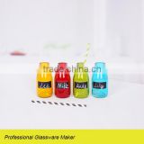 nice 4pcs glass small milk bottle with color and black board