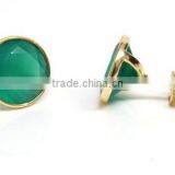 The Gopali Jewellers Round Studs Green Onyx Stud Earring Women Studs Earring