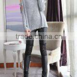 New Arrival Sexy Black PU Leather Look Skinny Slim Women's Slim Pants Lace Leggings