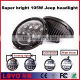 2016 New Super Power 105w Led h4 Headlight Round 7 Inch Motorcycle Angle Eyes Headlight for Jeep Wrangler