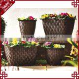 S&D European Style Set 4 Garden Plastic Rattan Planter Brown Rectangle Garden Ridge Flower Pots