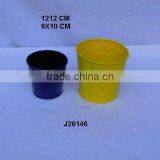 Painted Iron Planters With Embossed Patterns Yellow and Blue Colour thumbnail-1
