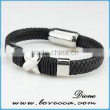 Fashion Skull Gothic Jewelry Dargon Biker Snake Anchor Stainless Steel Bangle Leather Bracelet thumbnail-1
