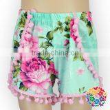 Toddler Kids Girls Pink Floral Cotton Pom Pom Shorts Boutique Summer Shorts Wholesale Baby Clothes thumbnail-4