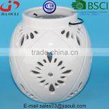BSCI Audit Factory White Tea Light Lantern With Metal Handle, Ceramic Round Lantern thumbnail-3