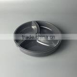 Round Black Compartment Dinner Melamine as Ceramic Divided Plate for Restaurant Soy Sauce thumbnail-1