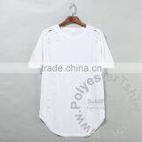 Plain Hip Hop Cut Holes Long T-shirt With Short Sleeves Personalized Rap Music T Shirt Blank Top Tee Sublimation Print Available thumbnail-1