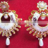 WHITE ENAMEL Earrings DANGLER MEENAKARI thumbnail-1