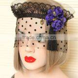 Sexy Lady Black Hollow Lace Mask,Dot Tulle Veil,Lace Flower Headband thumbnail-1