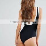 2017 MGOO One Piece Swimwear White Piping Scoop Neck Custom Gold Foil Print Swimsuit With RVCA Neoprene Logo thumbnail-2