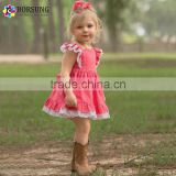Kids Boutique 100% Cotton Kids Baby Clothes Girls Pink Ruffle Birthday Party Dresses