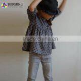 Kids Girls Ruffle Long Sleeve Shirts Grey Dots Cotton Custom Latest New Model Kids Girls Shirts thumbnail-1
