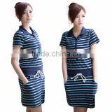 Maternity Dress Black and Blue Strips Atheleisure Nursing Clothing Breastfeeding Skirts thumbnail-5